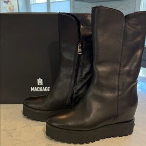 Mackage Black Leather Platform Boots